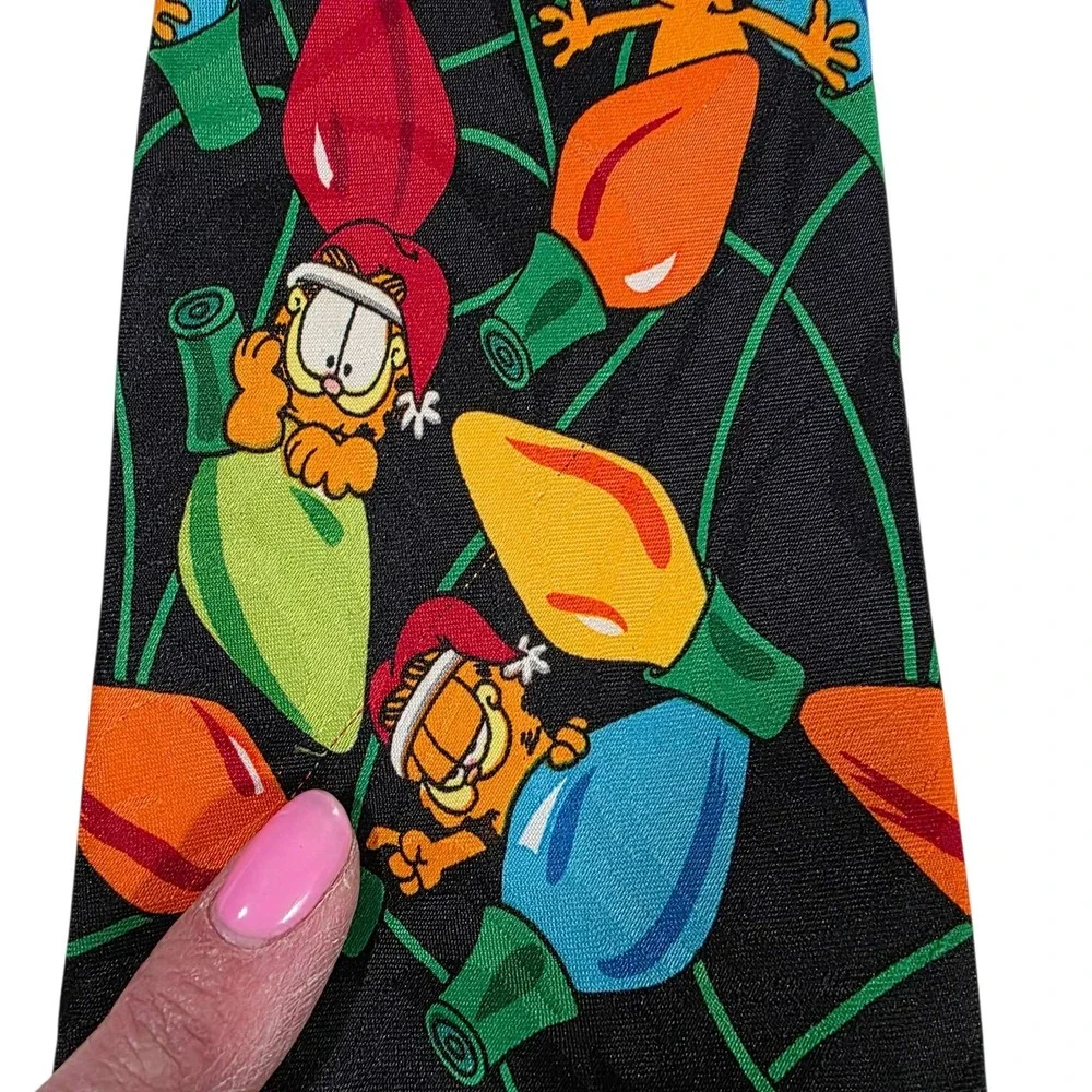 PAWS ADDICTION Garfield Christmas Lights Neck Tie 100% Polyester Holiday‎ Black
